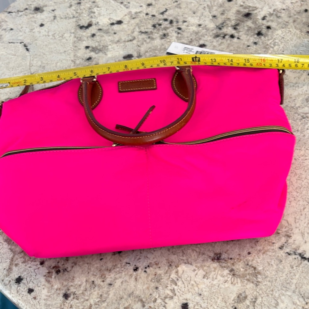 Dooney & Bourke Neon Pink Tote Bag with Brown Accents - Picture 7 of 8